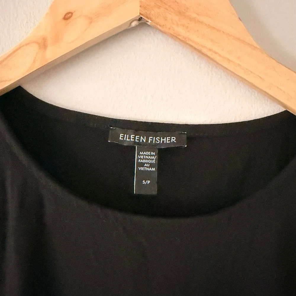 EILEEN FISHER Black Sleeveless Midi Dress with Tie‎ Waist S/P